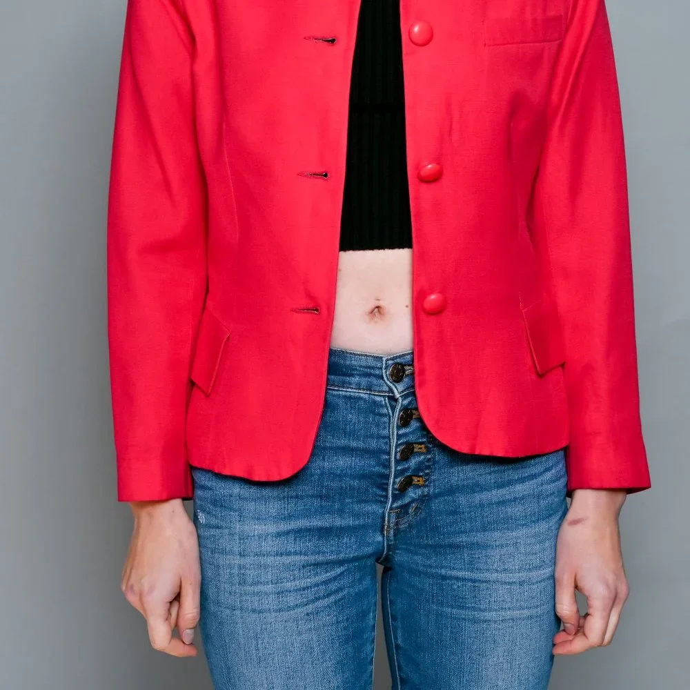 CHRISTIAN DIOR Vintage Bright Pink Collarless Blazer 4